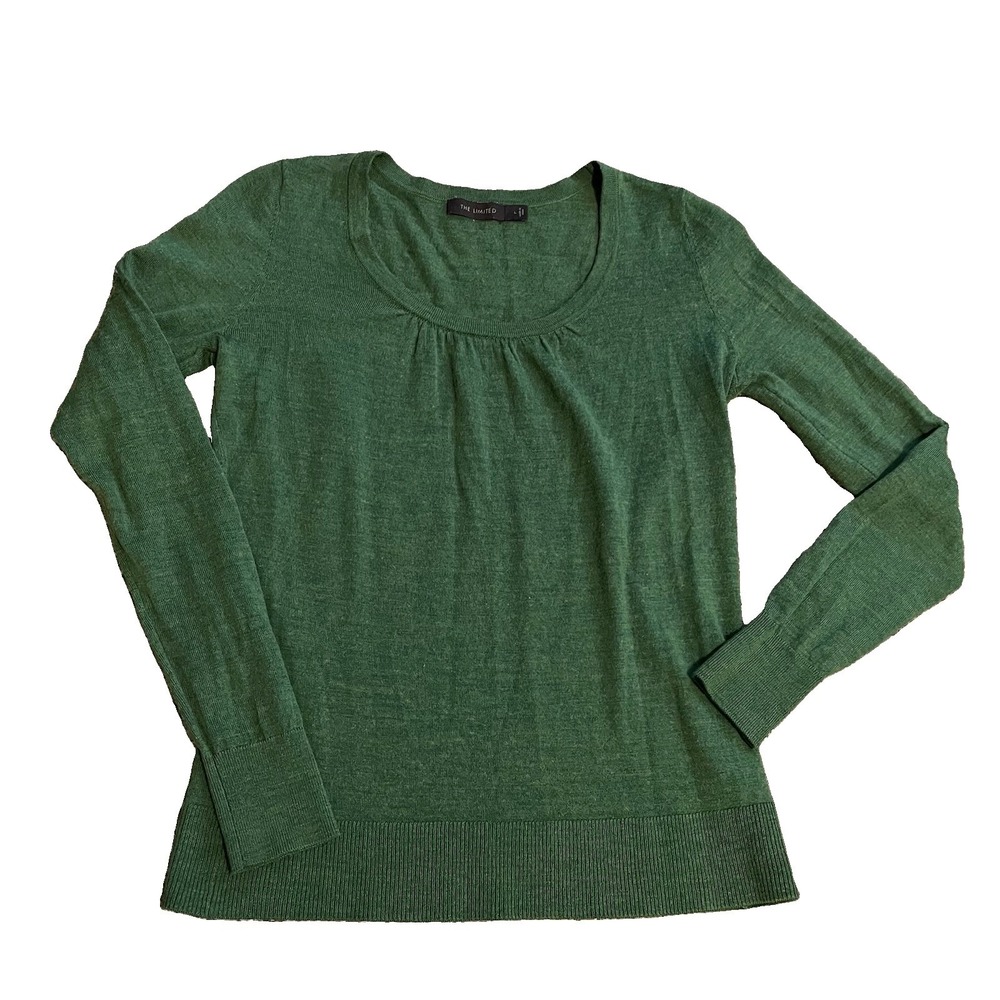 The Limited Scoop Neck Fitted Sweater Wool Blend Sz L Olive Green Y2K Style